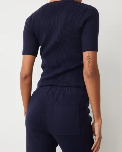 MONROW Softknit Rib Waffle Oversized Sweat DARKNAVY Sale